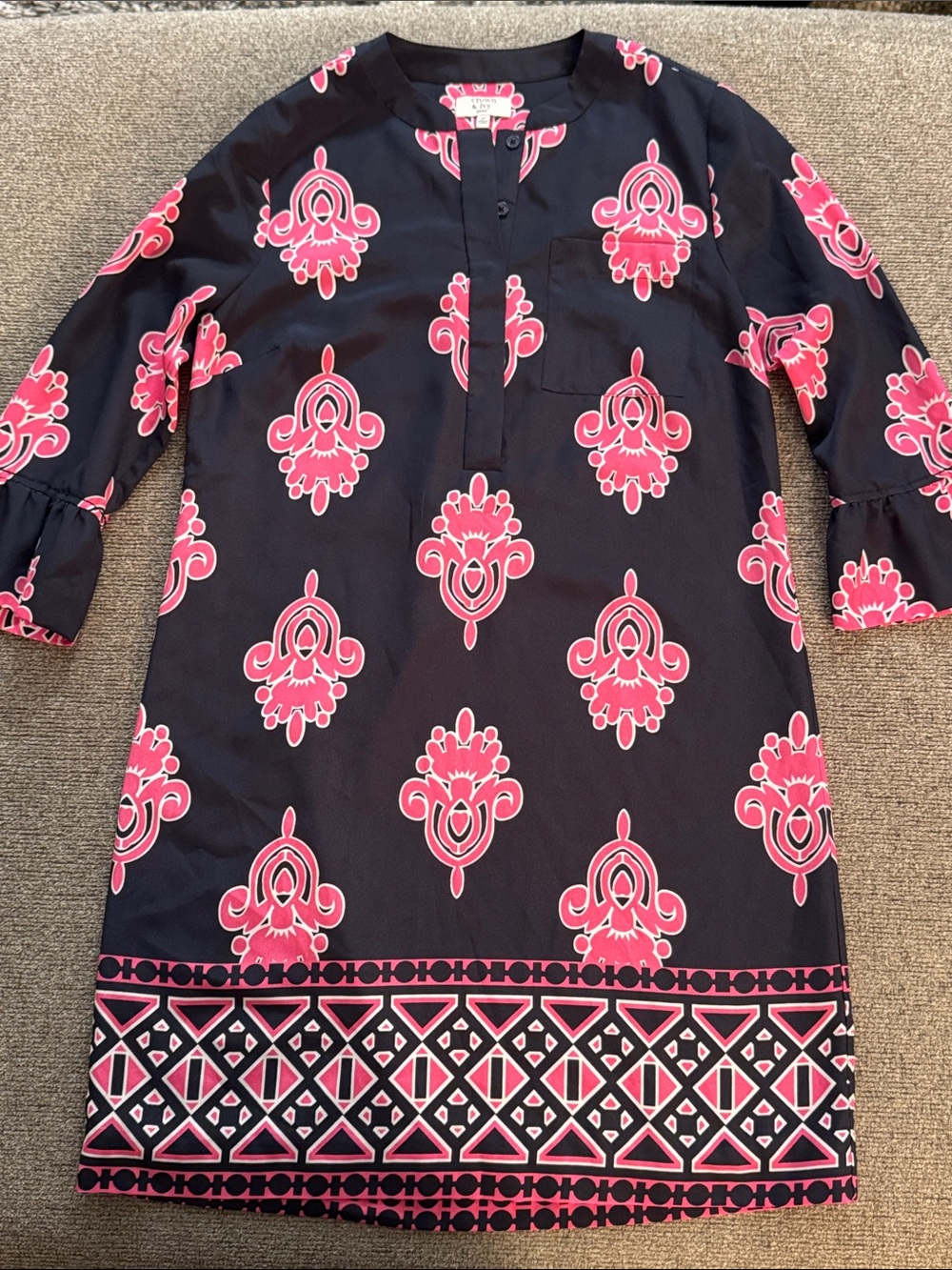 crown & ivy Navy Dress with Pink Medallion Print